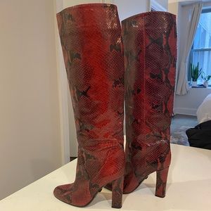 Diane Von Furstenberg Red Snakeskin Knee Heeled boots